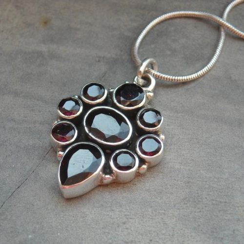 Sterling silver garnet pendant necklace, January birthstone pendant