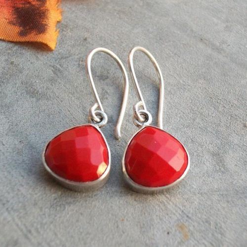 Sterling silver jewelry set - Red coral jewelry set - Pendant Earrings