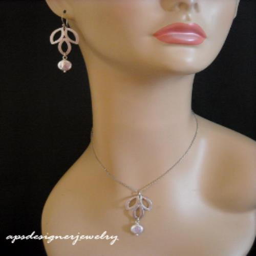 Sterling silver leaf coin pearl bridal earrings