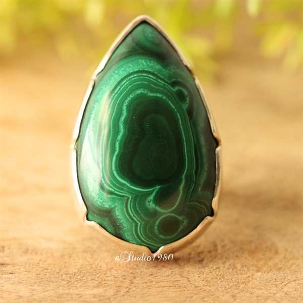 Sterling silver malachite ring, Handmade malachite ring Statement ring