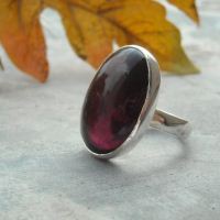 Sterling silver oval amethyst ring, vintage jewel cab cabochon ring