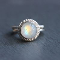 Sterling silver rainbow moonstone ring, Artisan stacking rings