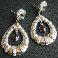 Sterling silver red garnet earrings, Artisan Victorian style earrings