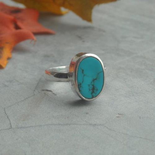 Sterling silver turquoise ring - Gemstone ring - Artisan silver ring