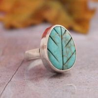 Sterling silver turquoise ring, Leaf design ring, Artisan Leaf ring