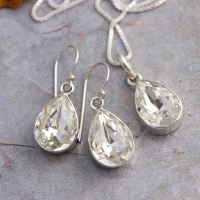 Sterling silver wedding bridal pendant earrings set, Crystal set