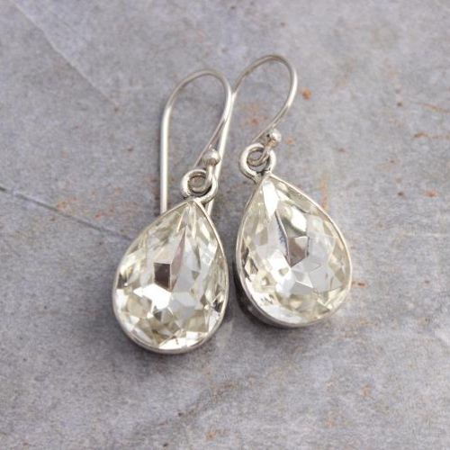 Sterling silver wedding bridal pendant earrings set, Crystal set