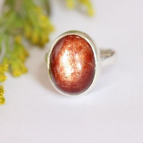 Sunstone ring, Artisan sun stone ring, Sterling silver artisan ring