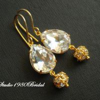 Swarovski Crystal earrings,Bridal earrings, gold bridal earrings, Vermeil earrings, wedding jewelry, bridal crystal earrings