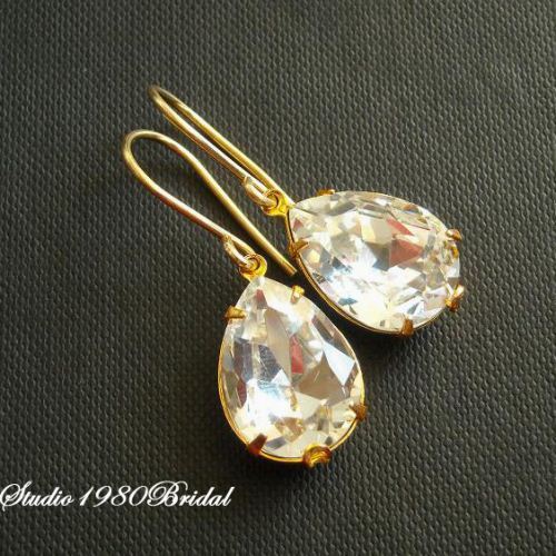 Swarovski Crystal earrings,Bridal earrings, gold bridal earrings, Vermeil earrings, wedding jewelry, bridal crystal earrings
