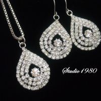 Swarovski crystal bridal pendant earrings set, artisan jewelry