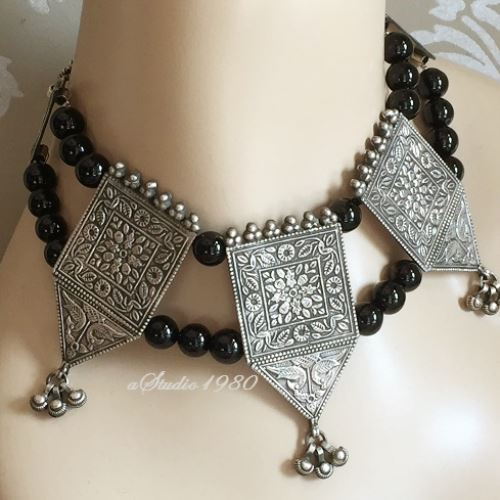 Artisan sterling silver black onyx necklace