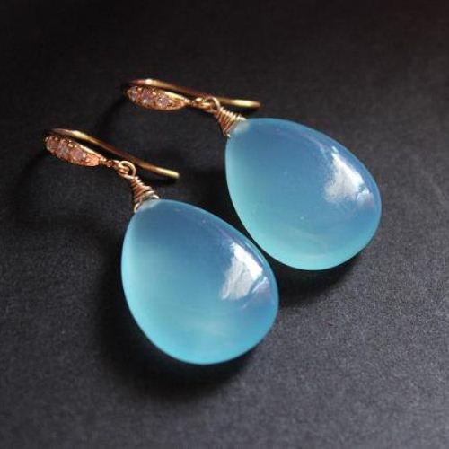 Tear drop earrings, Golden earrings, Blue silver earrings