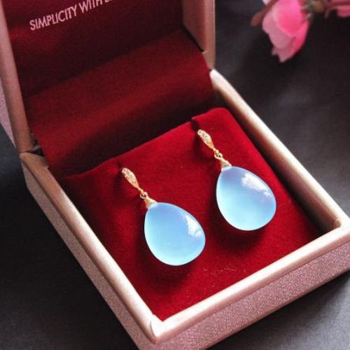 Tear drop earrings, Golden earrings, Blue silver earrings