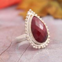 Teardrop ruby ring, Silver ring, Unique handmade jewelry