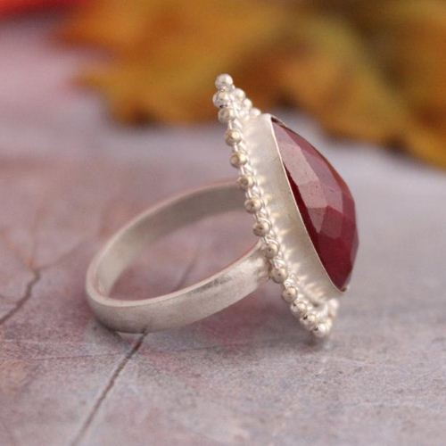 Teardrop ruby ring, Silver ring, Unique handmade jewelry