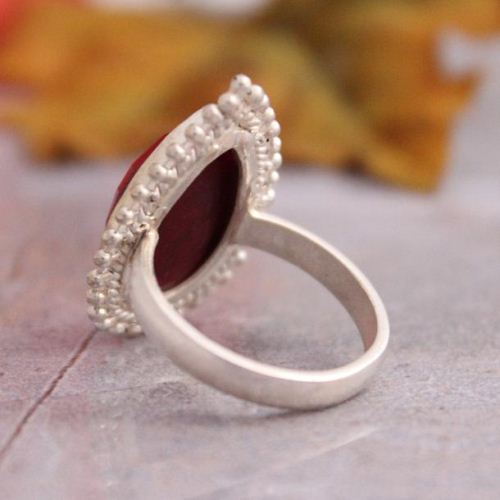Teardrop ruby ring, Silver ring, Unique handmade jewelry