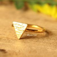 Triangle ring 18 k gold hammered handmade ring gold stack ring