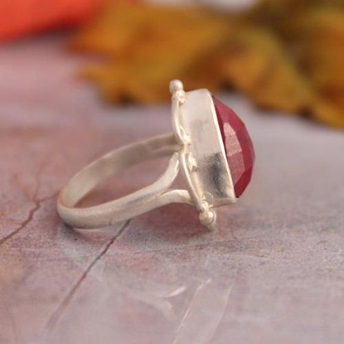 Triangle ring, Ruby ring, Artisan silver ring, July birthstone