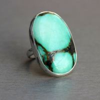 Turquoise Ring, Artisan ring, Gemstone cabochon silver ring