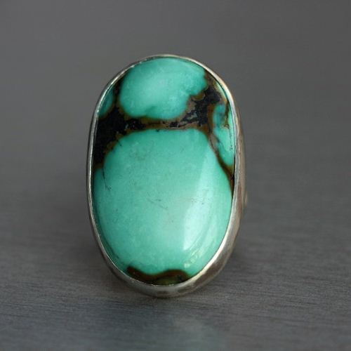 Turquoise Ring - Artisan ring - Gemstone cabochon silver ring