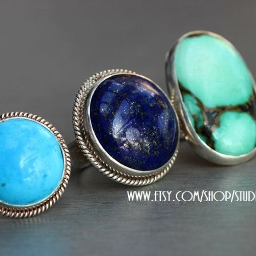 Turquoise Ring - Artisan ring - Gemstone cabochon silver ring