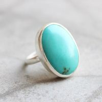 Turquoise Ring, silver ring, Oval stone artisan Ring