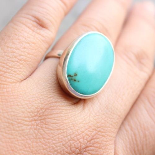 Turquoise Ring, silver ring, Oval stone artisan Ring