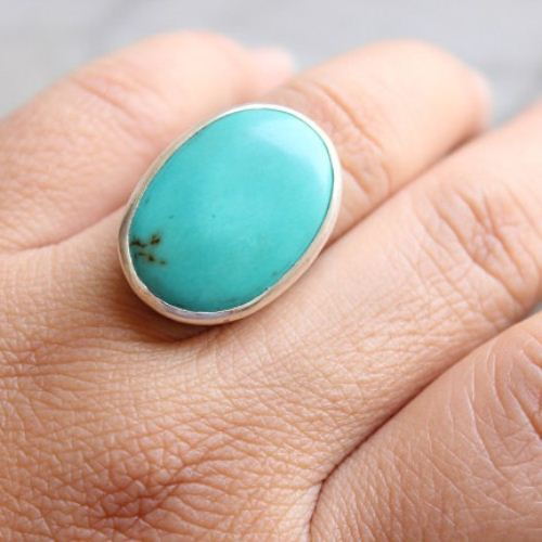 Turquoise Ring, silver ring, Oval stone artisan Ring