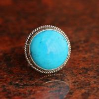Rope design silver turquoise ring, Statement ring 
