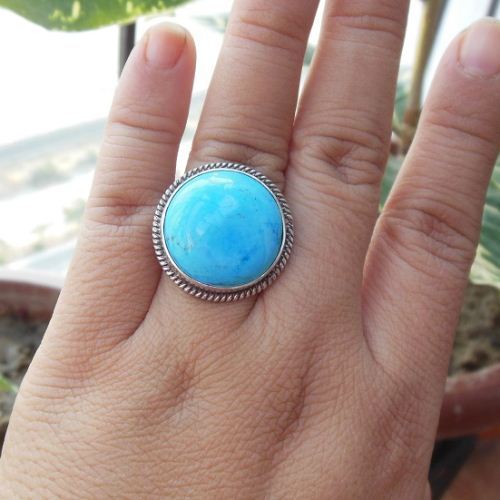 Rope design silver turquoise ring - Statement ring 