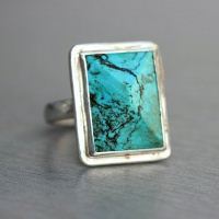 Artisan statement ring, Stabilized turquoise sterling silver ring
