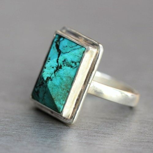 Artisan statement ring, Stabilized turquoise sterling silver ring