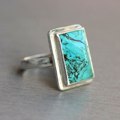 Artisan statement ring, Stabilized turquoise sterling silver ring