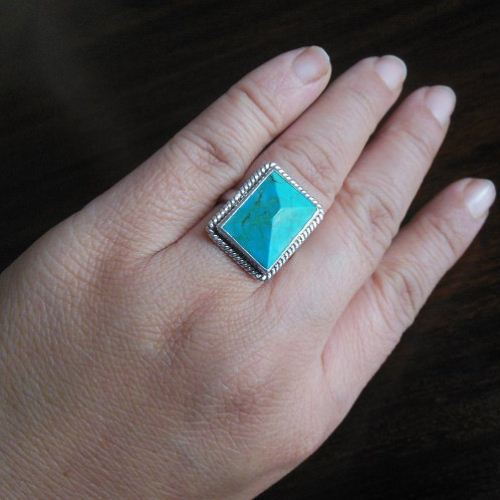 Sterling silver turquoise ring jewelry, Statement ring