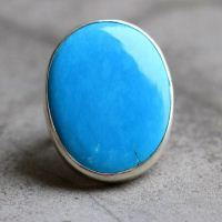 Turquoise Silver Ring, Bold Statement oval cabochan ring