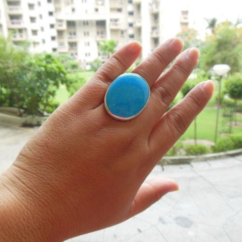 Turquoise Silver Ring, Bold Statement oval cabochan ring