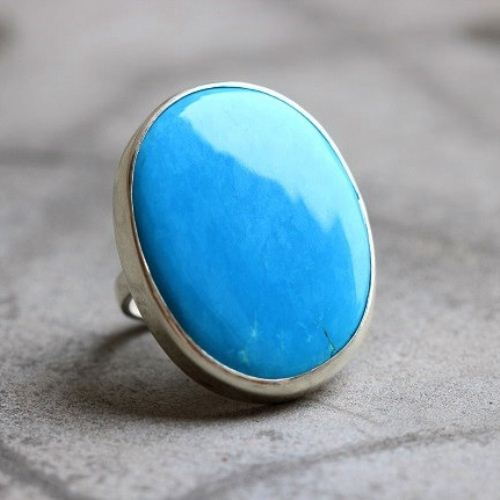 Turquoise Silver Ring, Bold Statement oval cabochan ring