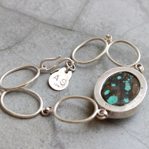 Turquoise bracelet, Sterling silver bracelet, Artisan handmade jewelry