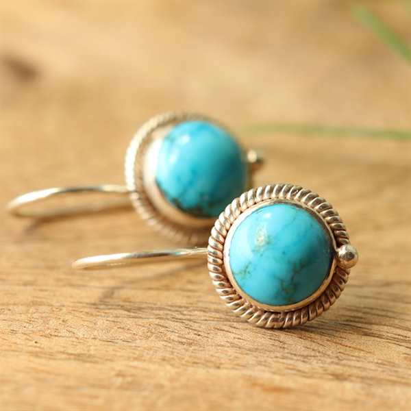 Turquoise gemstone earrings Handmade sterling silver
