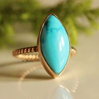 Turquoise gold ring - 14k yellow gold ring - Blue turquoise ring