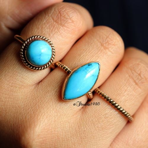 Turquoise gold ring - 14k yellow gold ring - Blue turquoise ring