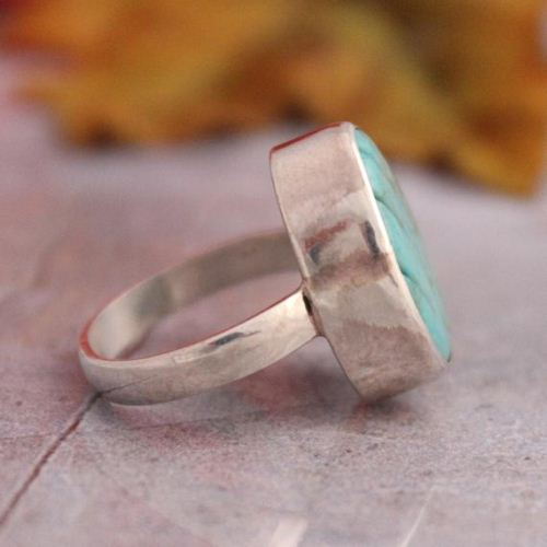 Turquoise leaf sterling silver ring