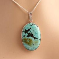 Turquoise pendant, Artisan pendant, Natural turquoise silver necklace