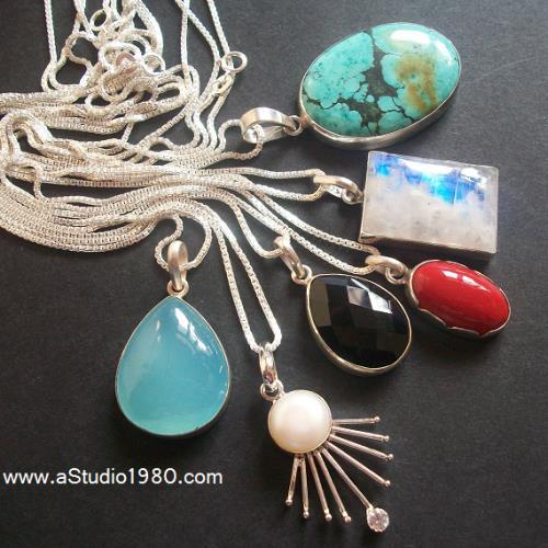 Turquoise pendant, Artisan pendant, Natural turquoise silver necklace