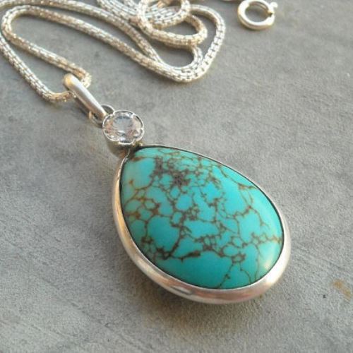 Turquoise pendant necklace, Silver pendant cabochon pendant