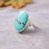 Turquoise ring, Oval stone ring, Artisan bold gemstone silver ring