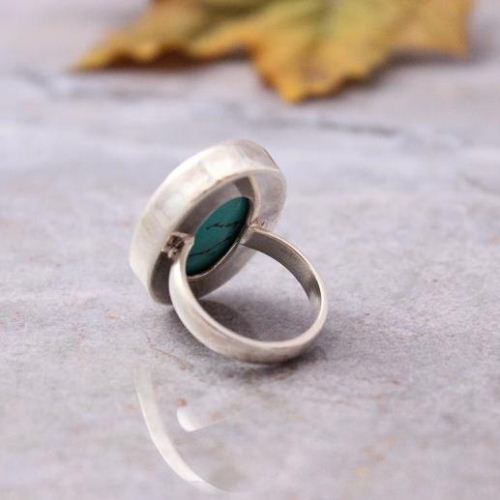 Turquoise ring, Oval stone ring, Artisan bold gemstone silver ring