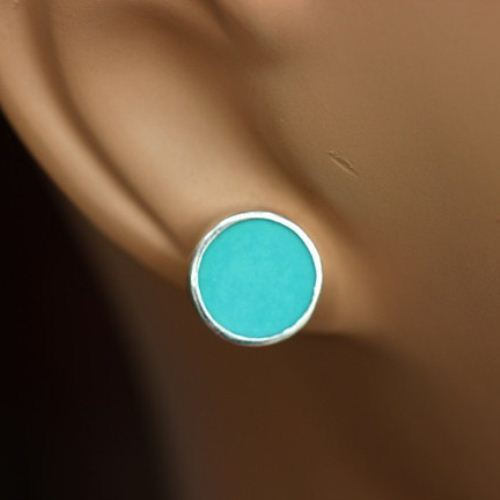 Turquoise stud earrings, Round turquoise silver ear studs
