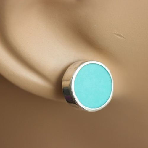 Turquoise stud earrings, Round turquoise silver ear studs